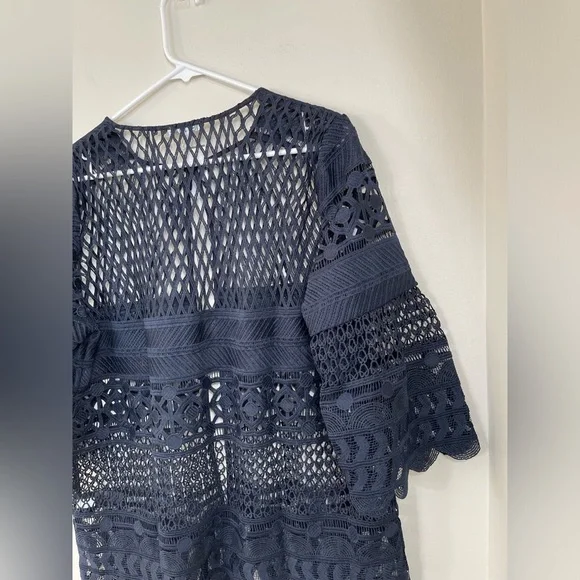 Chic Navy Lace Travelers Collection Crochet Jacket Career Events Classic Size 2